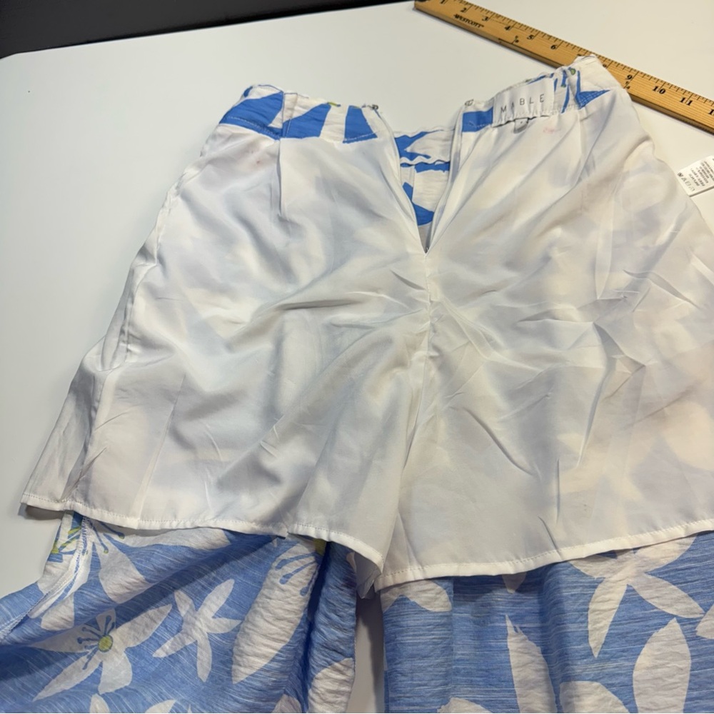 Mable Blue White Floral Wide Leg Crop Pants Beach Vacation Small FLAWED - Picture 9 of 16